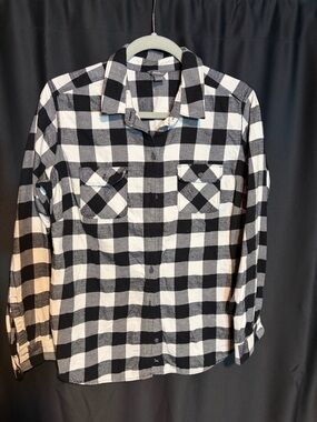 Eddie Bauer Flannel Black & White Plaid long-sleeve Button-Down Shirt